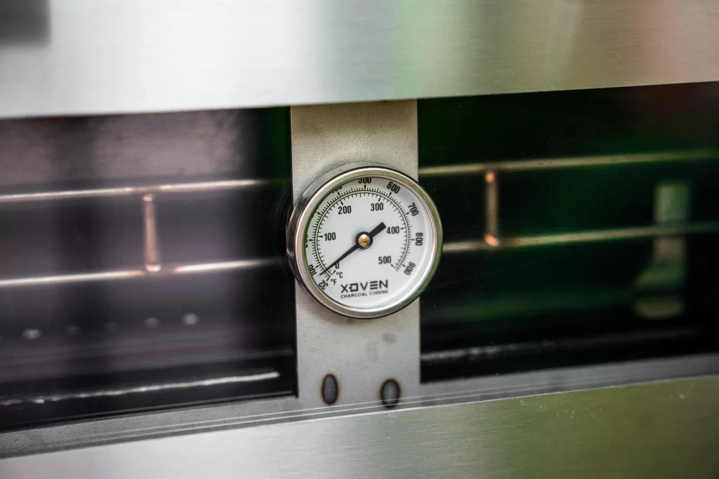 X Oven Temperature Gauge Front View, the dry age guy, charcoal grilling, grill, oven, x oven, x-oven, fire up the grill, barbecue, bbq